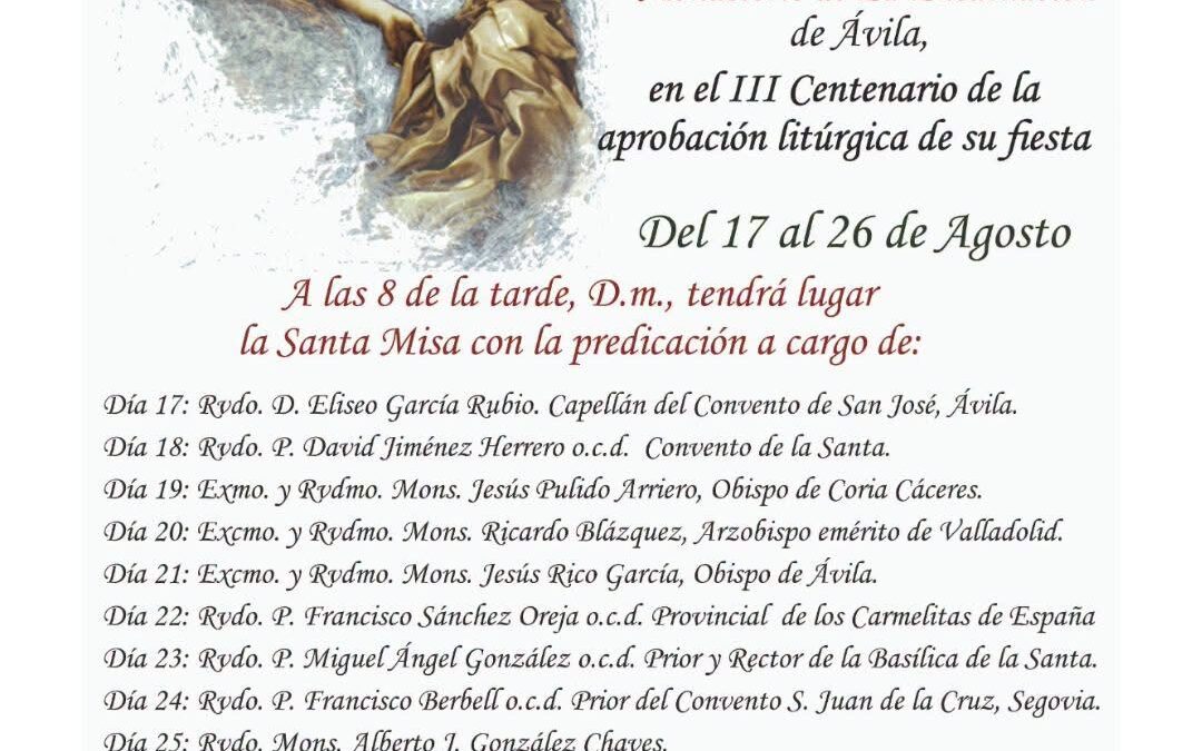 La Encarnación de Ávila celebra un solemne decenario por la Transverberación de Santa Teresa